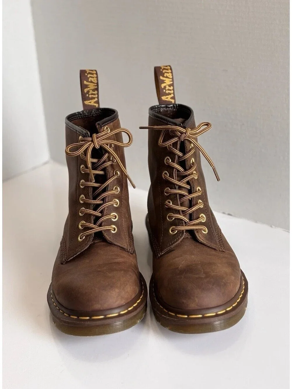 Dr. Martens Crazy Horse Brown Leather Combat Boots Lace-Up Unisex Size W 9/M 8
